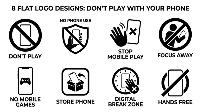 Flat logo designs illustrate phone free zone signs and symbols effectively here.