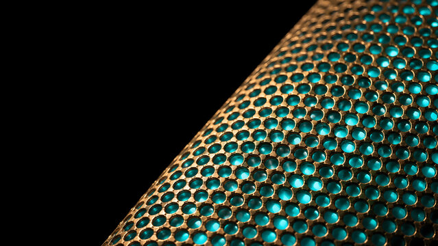 Bronze Porous Membrane Filtration Structure Glowing Cyan Water Technology Nanomaterial Concept