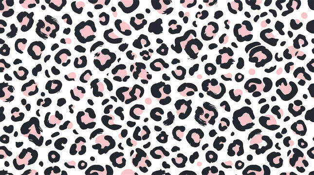 Leopard print pattern with black spots and soft pink fill on white background for fashion textile design
