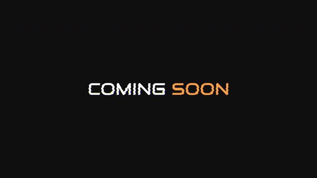 Coming soon glitch digital text effect on black background featuring modern distorted typography for teaser trailers and product announcements.