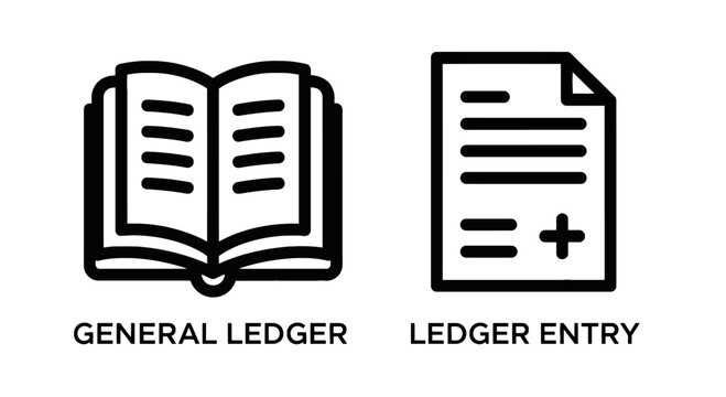 General ledger and ledger entry icons with financial record accounting icon finance icon bookkeeping icon transaction icon account icon balance icon