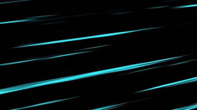 High-speed radial and horizontal anime speed lines animation on black screen bright neon light rays, Fast motion effect, Colorful anime speed line animation, Transparent black Screen Background. 4k