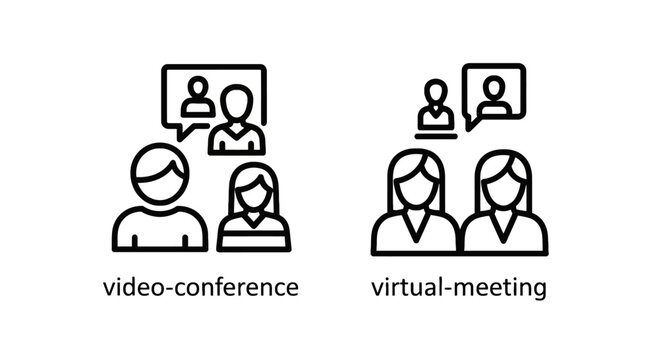 Illustration of conference and virtual meeting icons with remote work video call online meeting web conference video chat online collaboration business