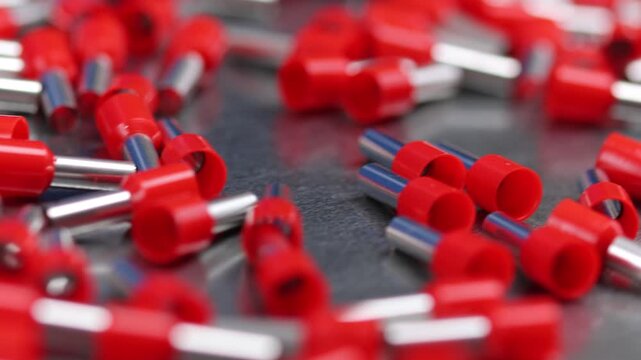 Metal tips with a plastic base for copper electrical wires. 