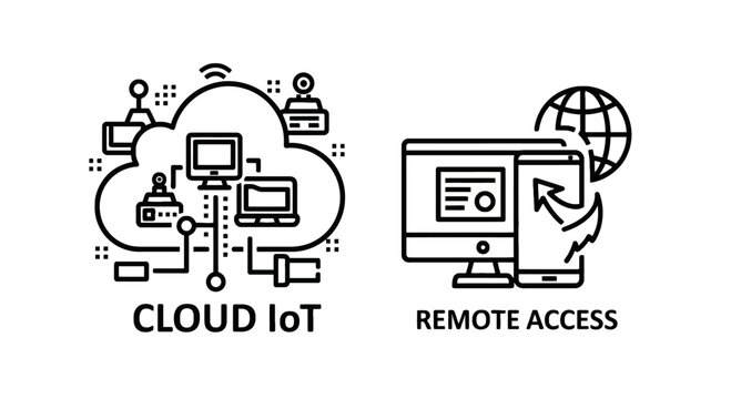 Cloud io t and remote access technology illustration with cloud computing internet of things digital communication wireless connection data transfer