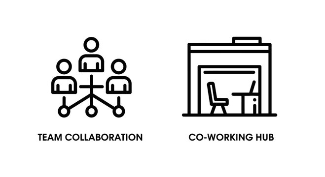 Team collaboration and co-working hub concept illustration with co working remote work environment team icon office icon business icon people icon