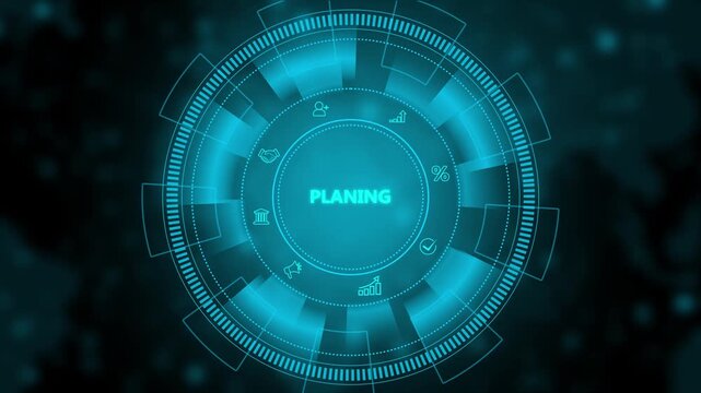 Animated digital graphic illustrating strategic planing with technological circuitry. Motion graphics and digital technology icon interface background