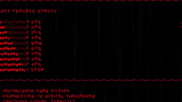 Green critical error message flashing with code in background. 4k