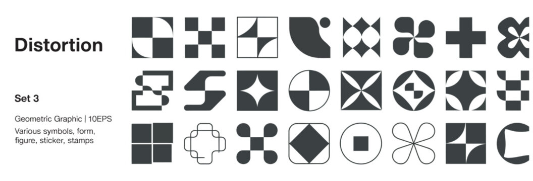 Modern geometric shapes and abstract distortion symbols for professional branding
