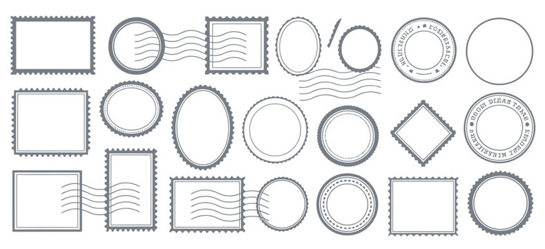 Professional postage stamp borders and postmark templates for mail correspondence