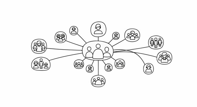 Hand-drawn network diagram connecting groups and individuals