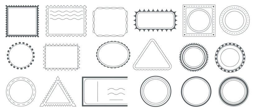 Collection of vintage postage stamp frames and decorative border shapes for design