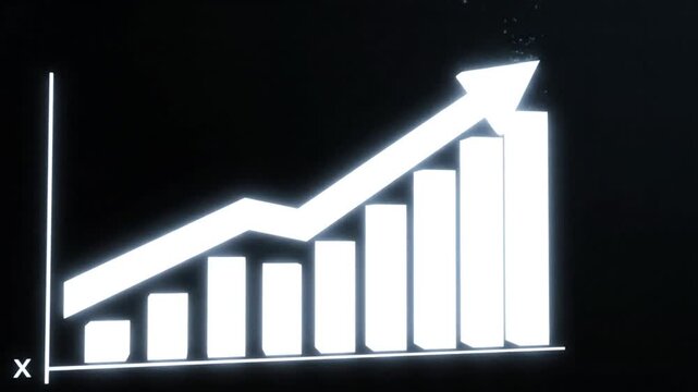 Abstract digital bar graph with glowing data visualization on black background