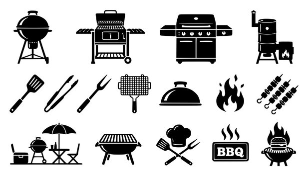 Minimal backyard BBQ vector icon set barbecue grill illustrations