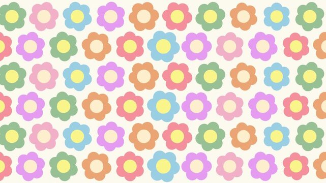 4k footage animation of Hippy groovy daisy flowers set. pastel color vintage style, vector decorative elements. 60s, 70s, icon flower, pastel colors, kids cute decor. Flat cartoon illustration.