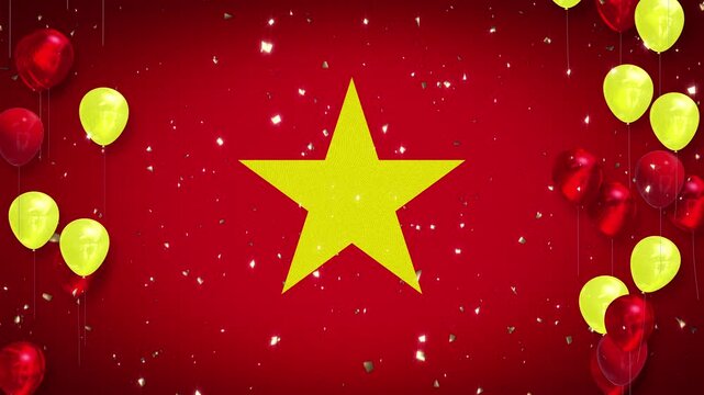 Vietnam, Loop, winner, award, Vietnam flag, national flag, celebration, event, soccer, football, Vovinam, Da Cau, background, introduction, confetti, red, white, blue, balloons, copy space. vietnam