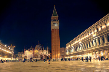 Naklejka premium St Mark Campanile and Square Venice at Night