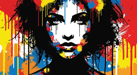 Obraz premium Vibrant Artistic Portrait of a Woman with Colorful Splashes.