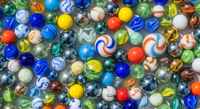Colorful glass marbles background with multi colored colorful collection background childhood patterns assorted glassware