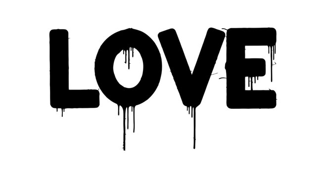 Dripping Black Ink Typography Spelling Out The Word Love.