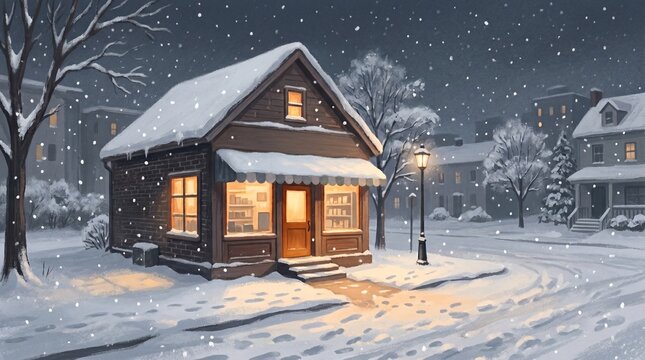 Cozy House in a Snowy Village &ndash; Winter Scene