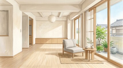 Fototapeta premium Cozy Japanese Style Living Room with Natural Light