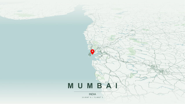 Modern minimalist vector map of Mumbai, India. High-quality scalable illustration of Mumbai city grid, Marine Drive waterfront axis, Bandra-Worli Sea Link for posters design.