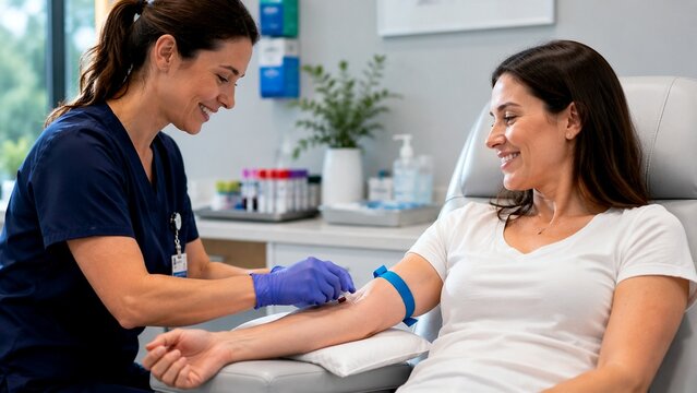 A nurse taking a blood sample from a patient
