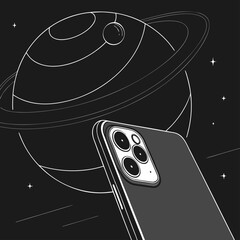 Modern smartphone camera pointing at saturn planet in outer space with smartphone technology astronomy photography © Hosen