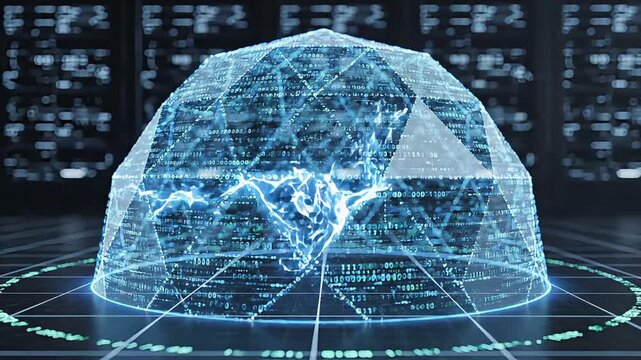 Transparent geodesic dome filled with digital data