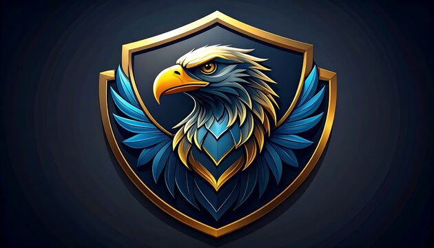 Stylized Blue Eagle Emblem Displayed on Golden Shield Against Dark Background