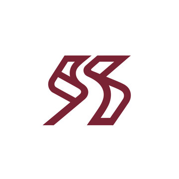 Abstract maroon geometric logo with two diagonal parallel paths.