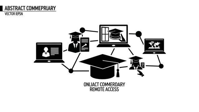 Black silhouette abstract education concept illustrating a global network of digital learning and remote academic access for virtual university students