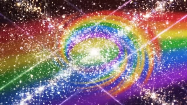 Bright light rays crossing vibrant rainbow background