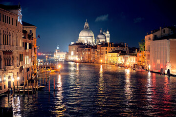 Fototapeta premium Grand Canal Venice at Night with Santa Maria della Salute Basilica