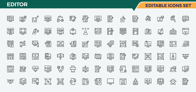 Editor line icon set. Contains related to adjust, modification, editing, correct, update, align and more. Align linear icon set. Minimal thin line web icons set. Editable stroke. Vector collection.