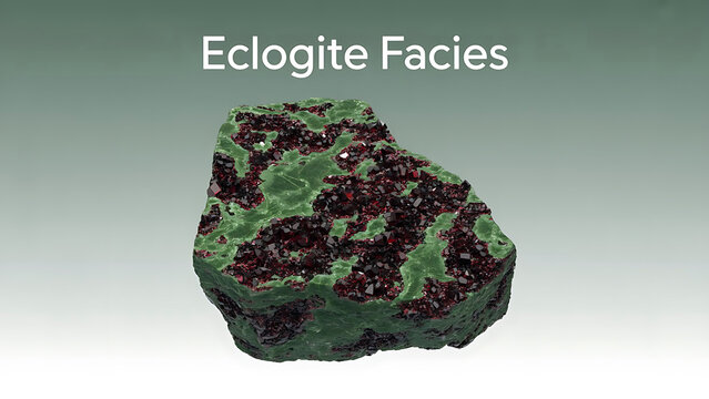 Eclogite facies rock sample with green and dark red minerals geological formation  natural mineral specimen