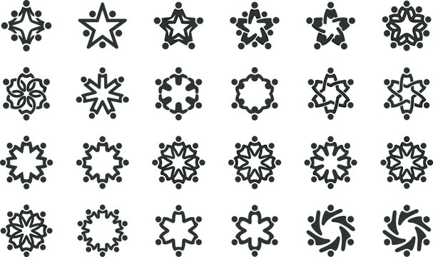 Abstract geometric ornament icons collection with decorative star floral mandala and symmetry design elements set