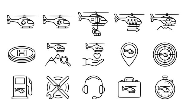 Helicopter icon set medical rescue chopper vector symbols