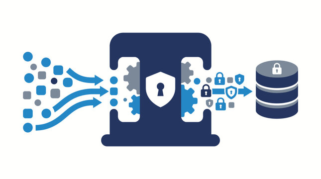Data Ingestion Gateway Architecture Map with Secure Encryption Pipeline and Database Storage Flow Concept