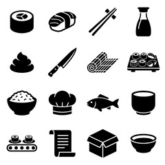 Sushi And Japanese Cuisine Icons Black Silhouette On White Background © MST SAHIDA  BEGUM 