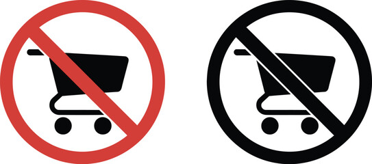 No shopping, cart sign, prohibited icon symbol representing restriction ban on online shopping and retail purchase activities. © Eva Elrod
