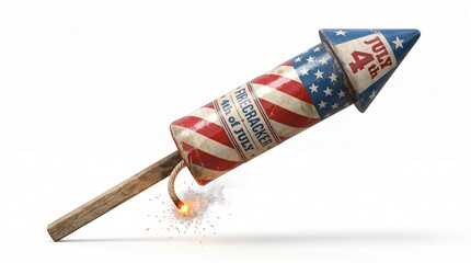 3D render of patriotic 4th of July firecracker rocket isolated on white