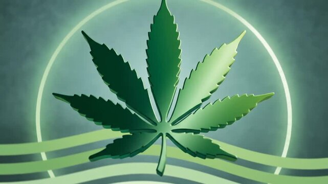 Green cannabis leaf symbol with wavy lines