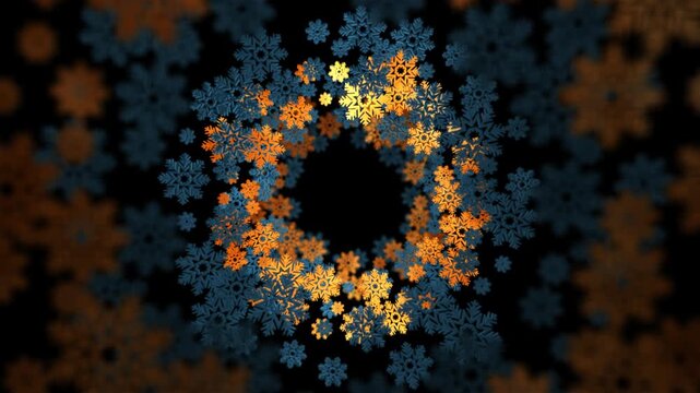 Golden and Blue New Year Frame From Snowflakes Looped Alpha Channel Background