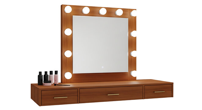 Wooden makeup vanity table with lighted mirror and drawers lighting furniture dressing cosmetics interior accessory professional