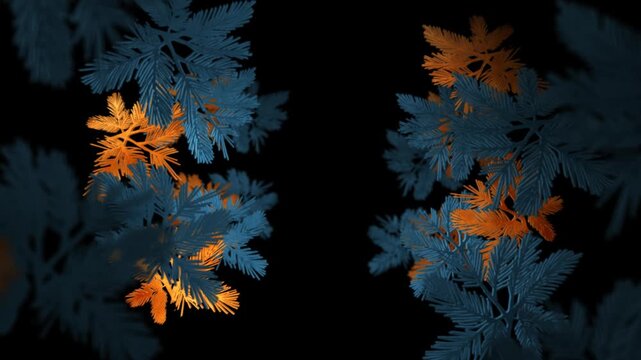 New Year's spruce branches gold and blue, looped alpha channel background