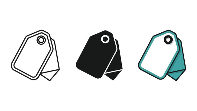 Price tag vector icon set in outline solid and flat styles