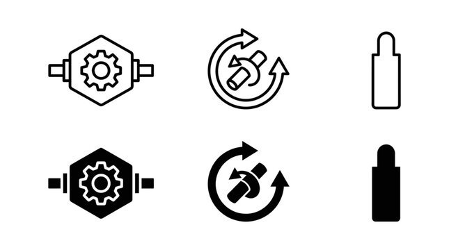 Mechanical differential and rotational movement engineering icons with differential rotation mechanical engineering
