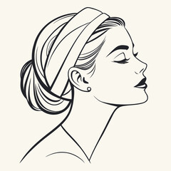 Elegant side profile portrait of a woman with a headband in a minimalist line art style portrait headband minimalist © Creative Pixel Lab